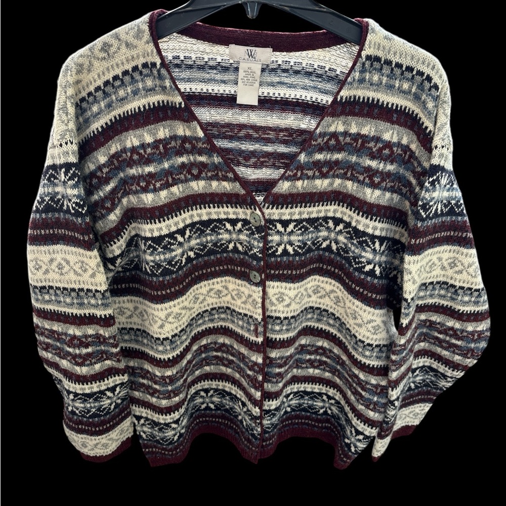 Women's Wool Cardigan with Snowflake Pattern sweater V neck button  Y2K Cozy
